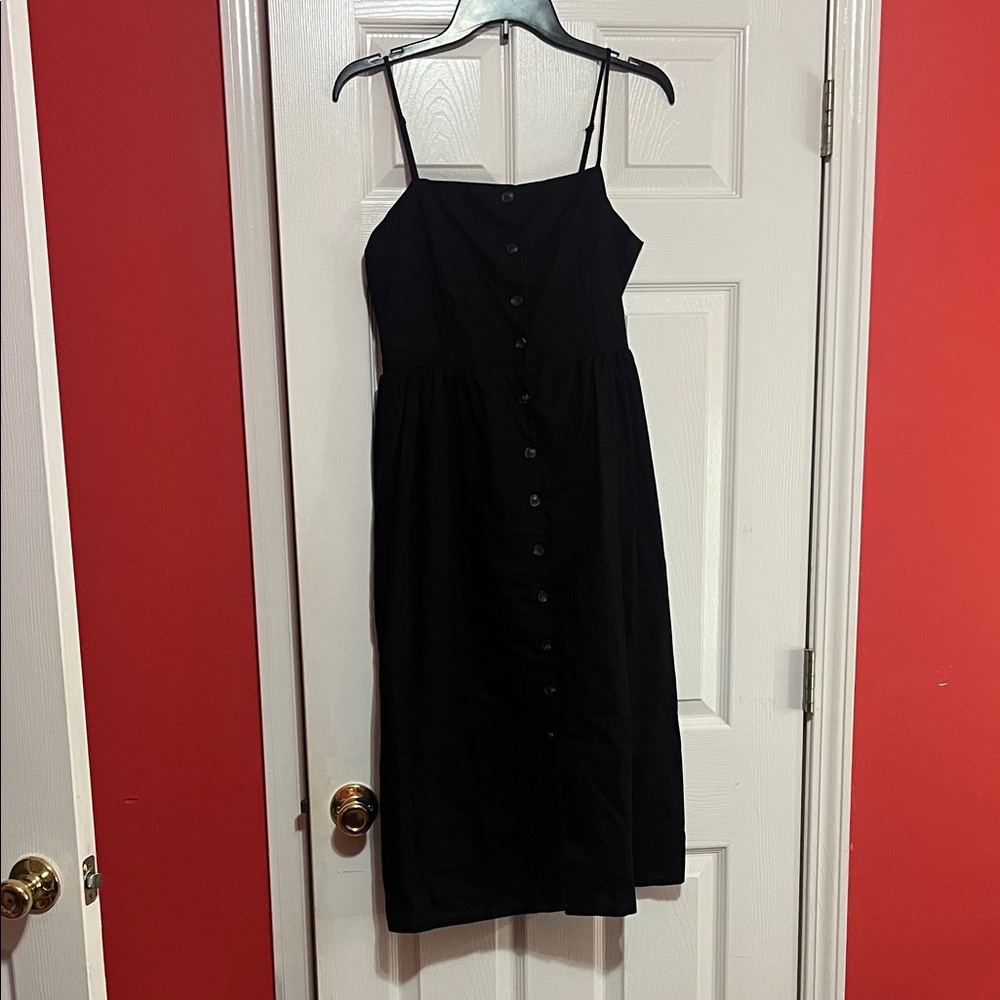H&M Black Midi Dress with Button-Front
